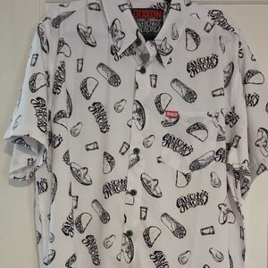 DIXXON White and Black Graphic Button Down Shirt
